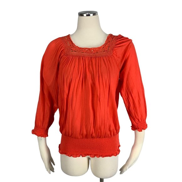 new directions Tops - New Directions Medium Top Orange 3/4 Sleeve Crochet